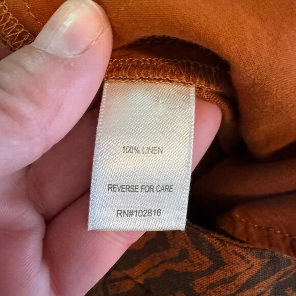 Garnet Hill Rust Colored Chevron Print Linen Pants, Wide Leg, Mid Rise, Size 12 - Picture 4 of 9